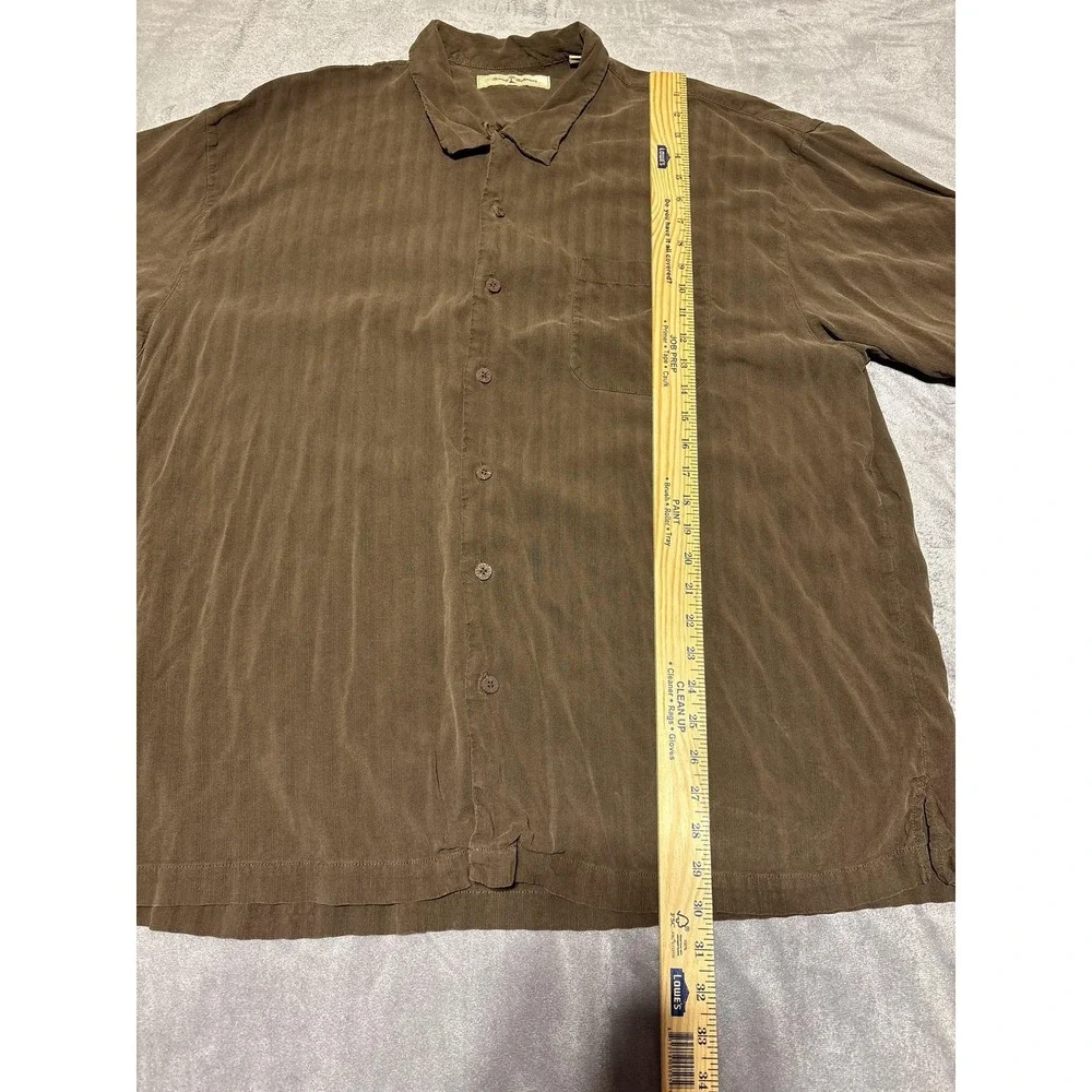 Tommy Bahama Shirt Mens XXL Brown Stripe Silk Short Sleeve Button Front Shirt - Picture 3 of 7